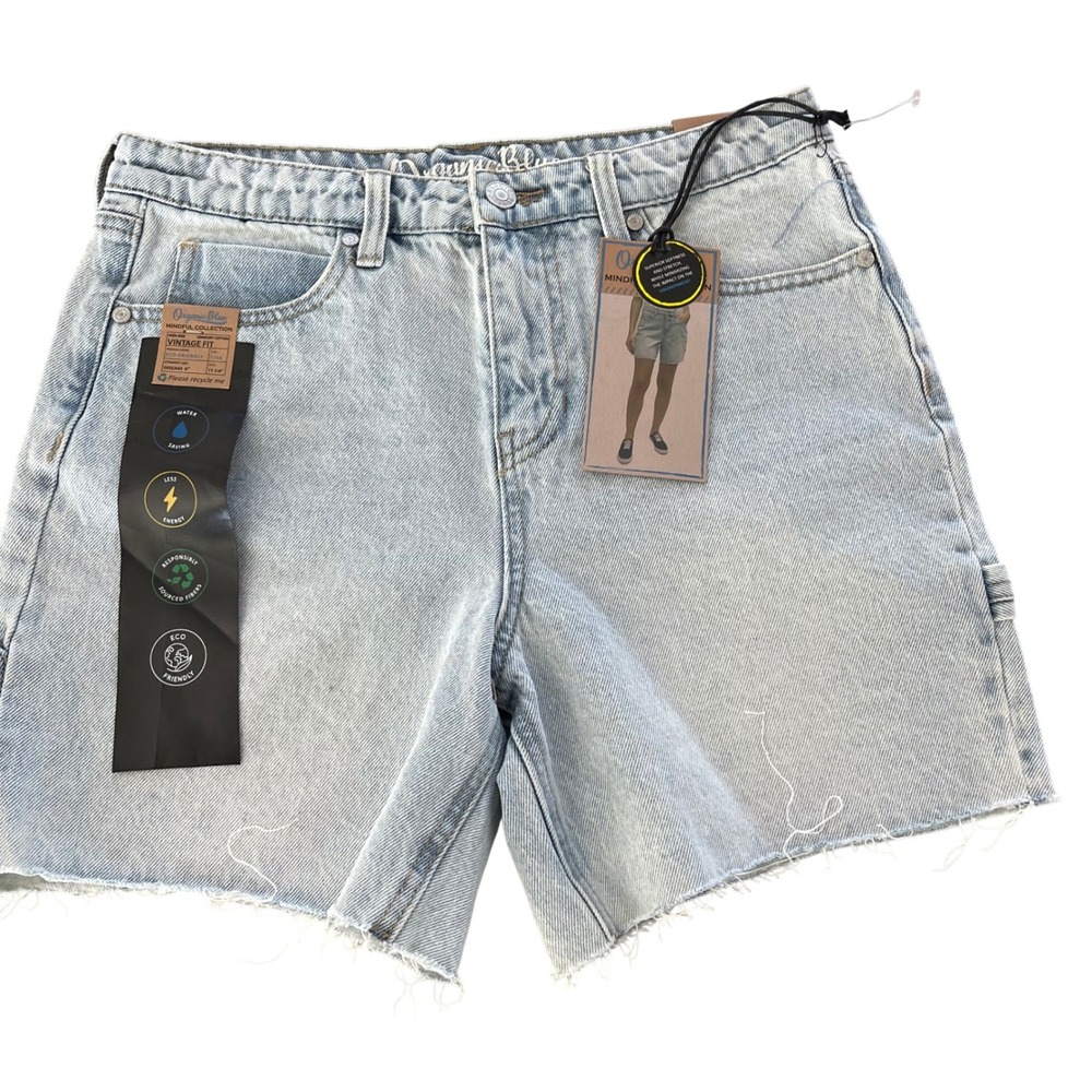Organic Blue Denim Shorts Womens 7/28 Light Wash Vintage Fit High Rise Carpenter